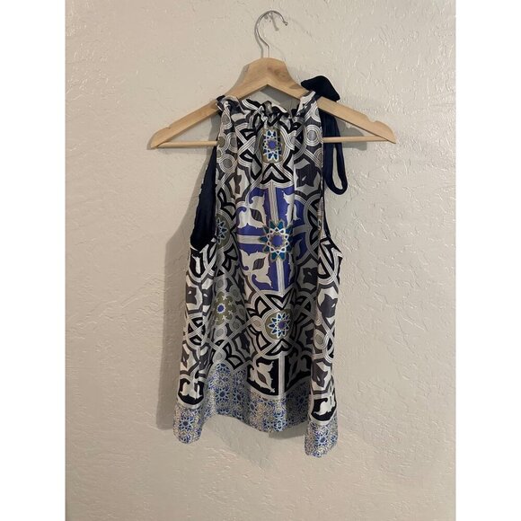 Hale Bob Silk Blue Ribbon Tie Halter Blouse - Picture 10 of 10